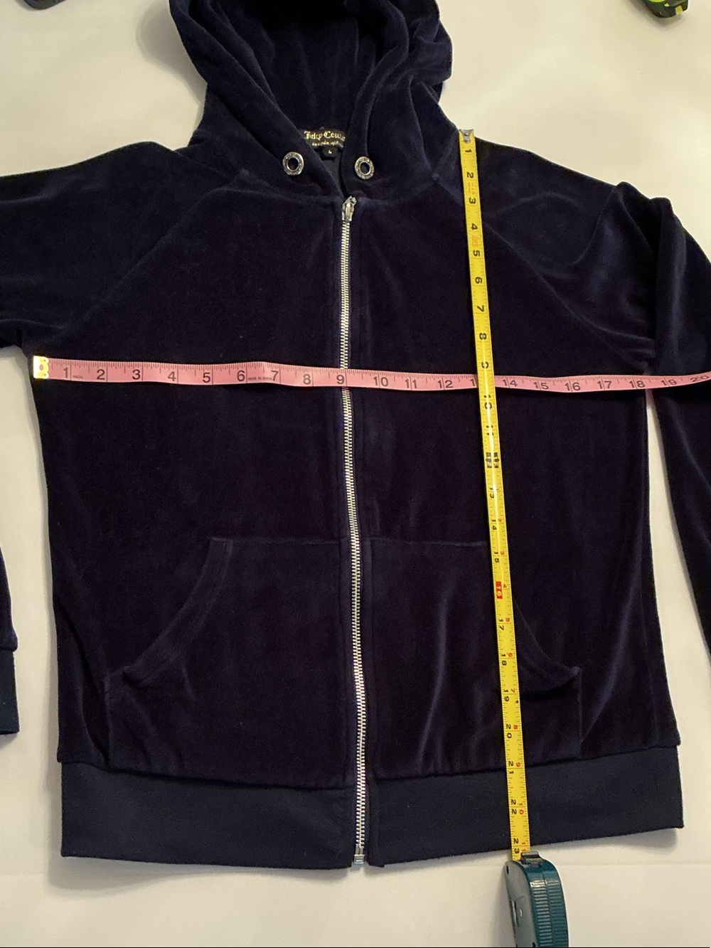 Vintage Y2K Juicy Couture Navy Velour Zip Hoodie Joggers Tracksuit Sz L fits S - Picture 9 of 14